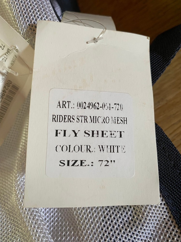 Rider's Micro Mesh Fly Sheet 72" White with Navy accents, NWT