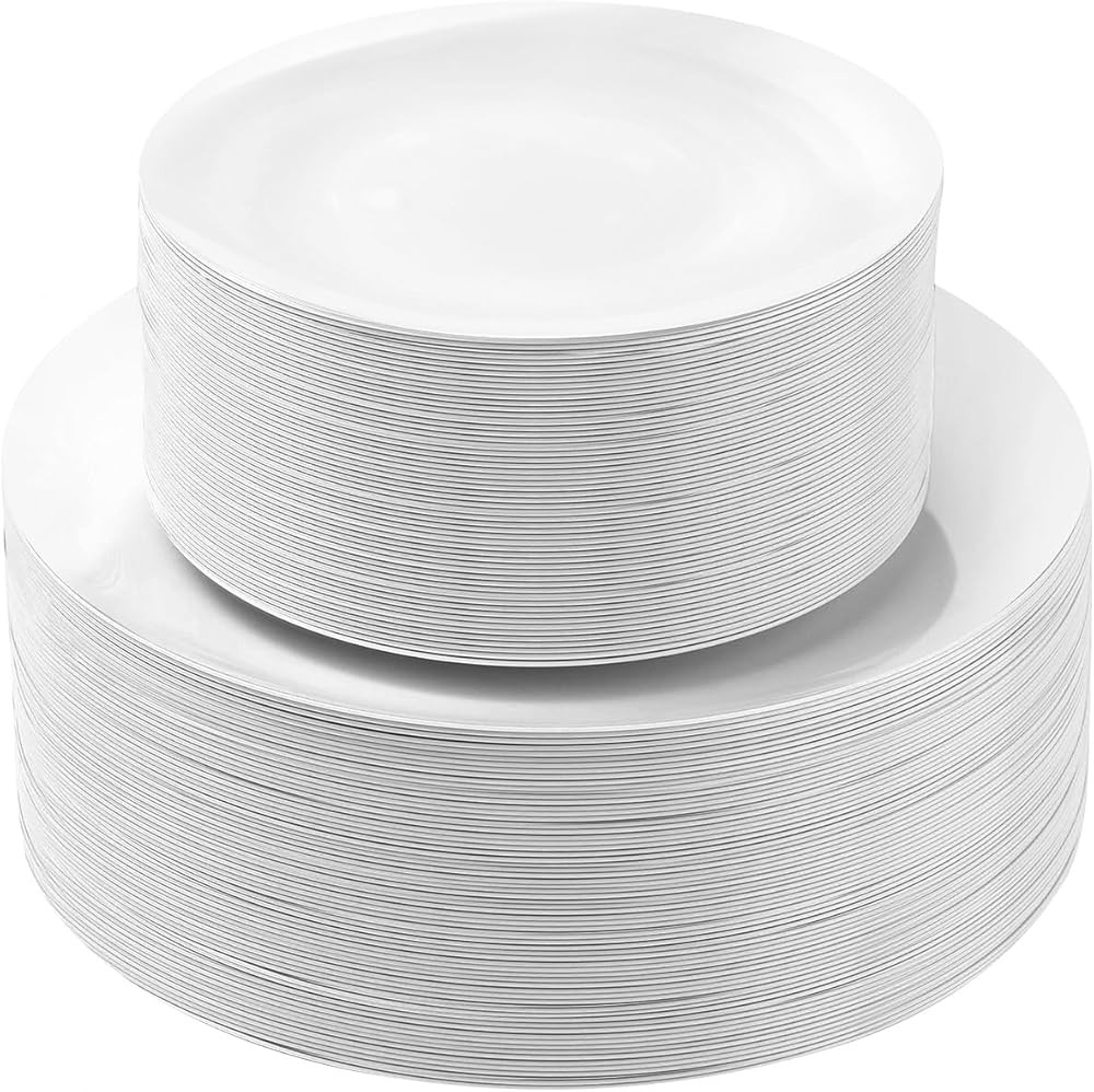 lu White Plastic Plates, White Disposable Plates for Party, Wedding,