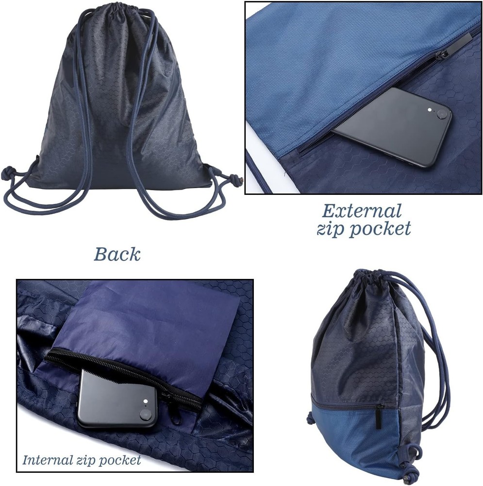 Drawstring Backpack Bag, Waterproof Draw String One Size, Navy Blue, Upgraded