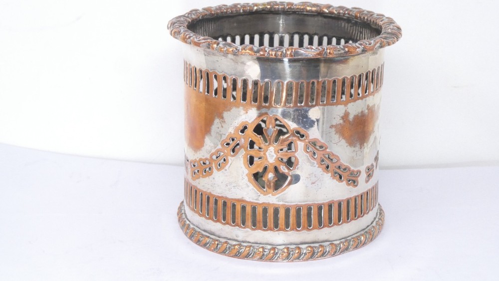 Pierced Bottle Coaster Silver Plated Foliate Scrollwork Openwork Sheffield Plate