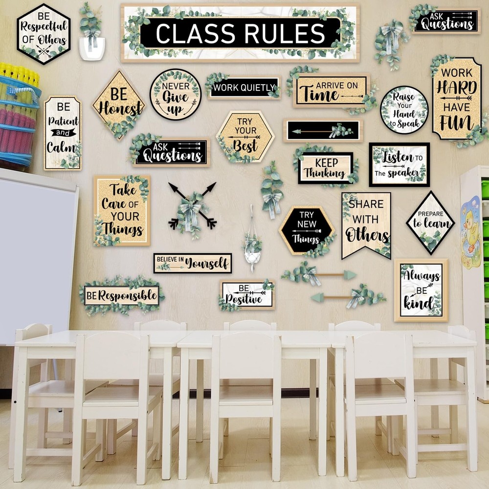 Class Rules Bulletin Board Decorations Eucalyptus Classroom Rules Motivationa...