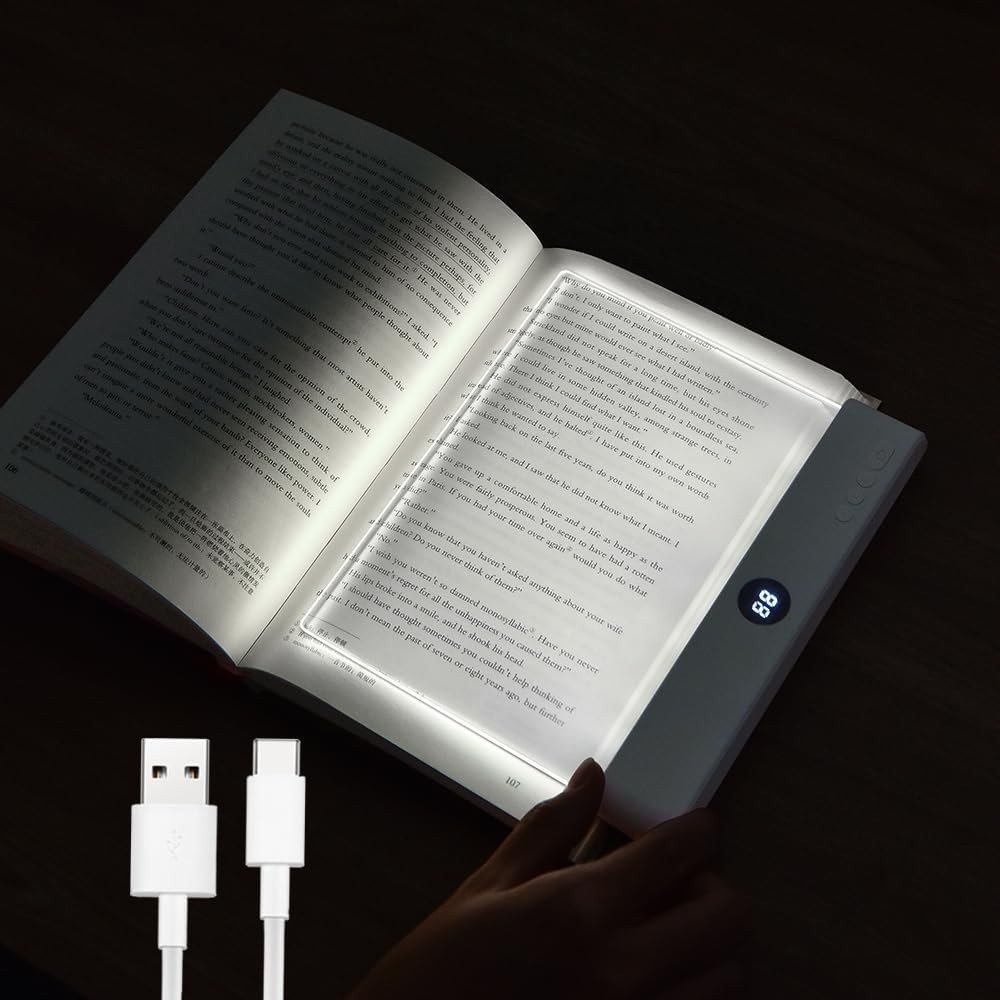 Book Light, Rechargeable Clear LED Flat Reading Light with 3 Colors Timer, D...