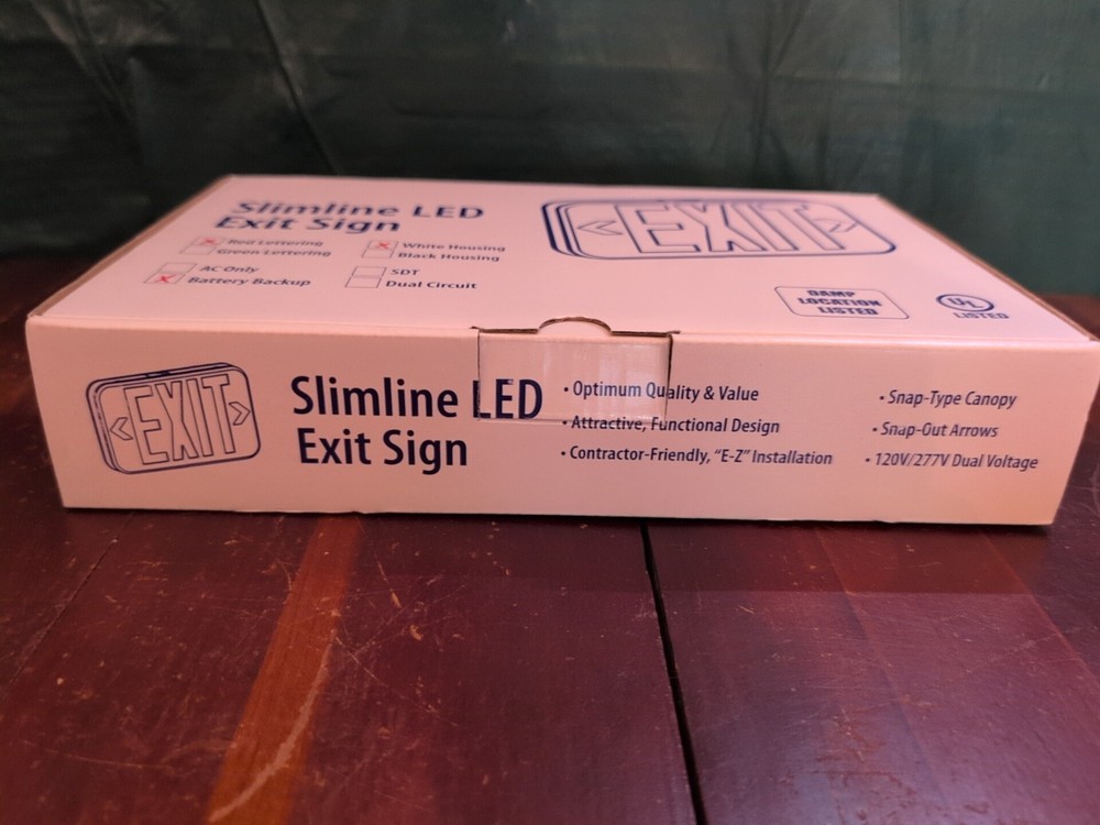 TCP Compact Exit Sign Red LED Emergency Exit Light Double Sided 22743 NOS