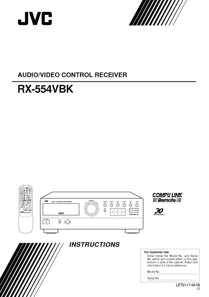 JVC RX-554VBK Receiver Owners Instruction Manual Reprint