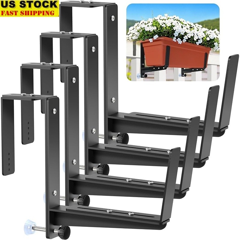 Adjustable Window Box Bracket Sturdy Iron Planter Support Railings Walls Fences