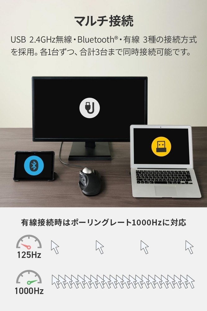 ELECOM HUGE Plus Trackball Mouse Bluetooth Wireless USB 10 Button Black Japan