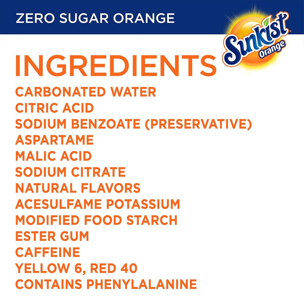 Sunkist Zero Sugar Orange Soda, 12 fl oz cans, 12 pack