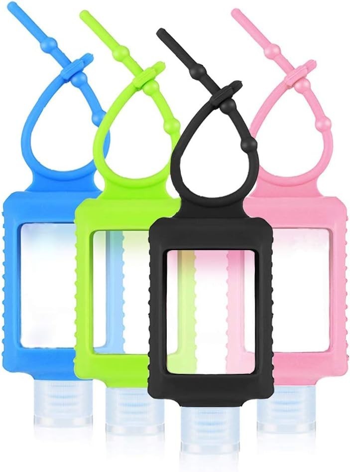 4 Pack Travel Size Plastic Clear Bottles w/Silicone Sleeve Refillable Empty S...