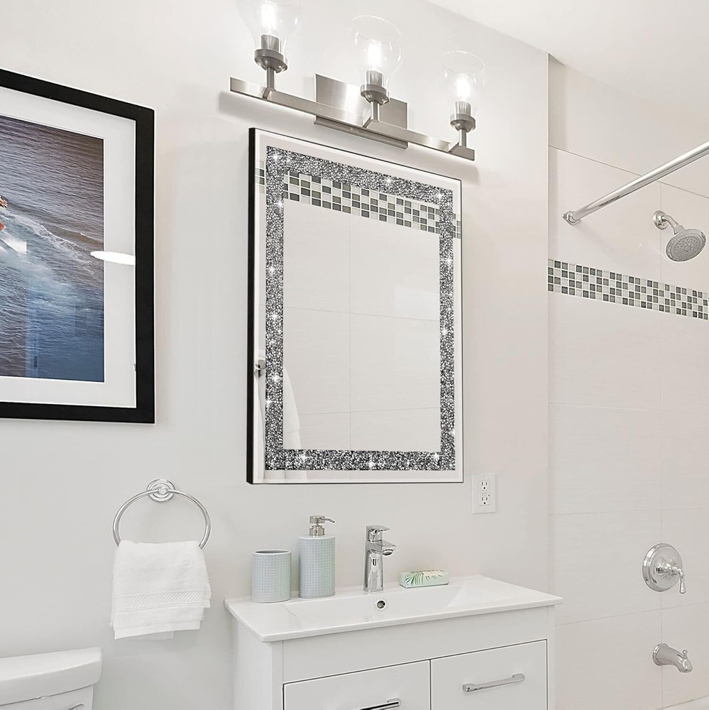 Rectangular Wall Mirror Crystal Crush Diamond Mirro Home Accent Mirror 16" x 20"