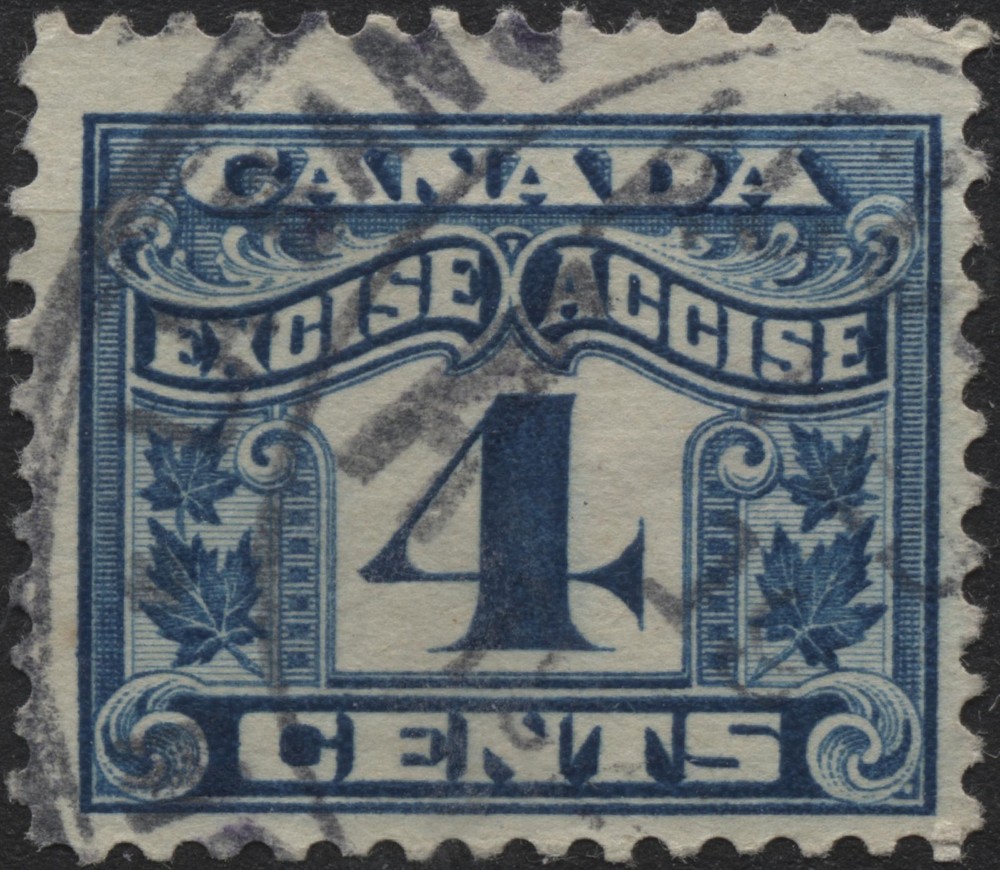Canada 1915 #FX39 4c blue, Excise Tax - 2 leaf, used