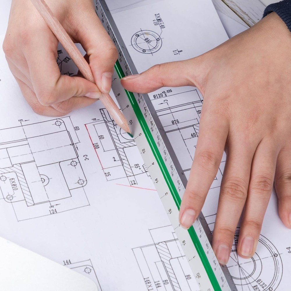 Architectural 12 Inch Engineer Drafting Ruler Set - Imperial Metric Scale f...