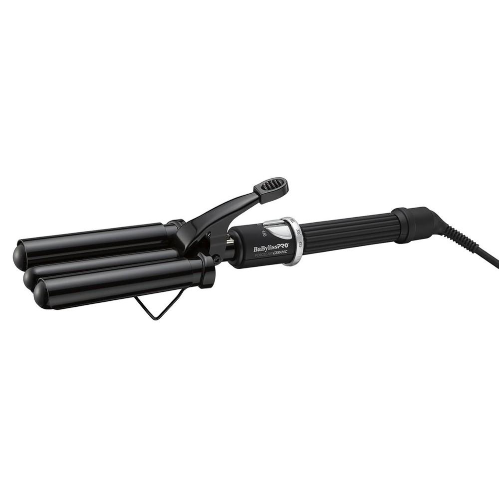 Porcelain Ceramic Triple Barrel Waver, Black
