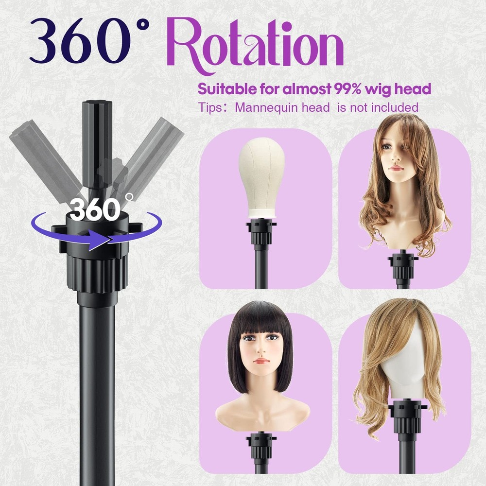Head Stand Adjustable Height Wig Tripod Stand w/ Tool Tray Foldable