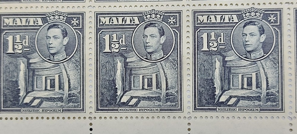 1938-43 Malta, 1½d Slate-black Full Sheet with Error/Flaws, SG 220b