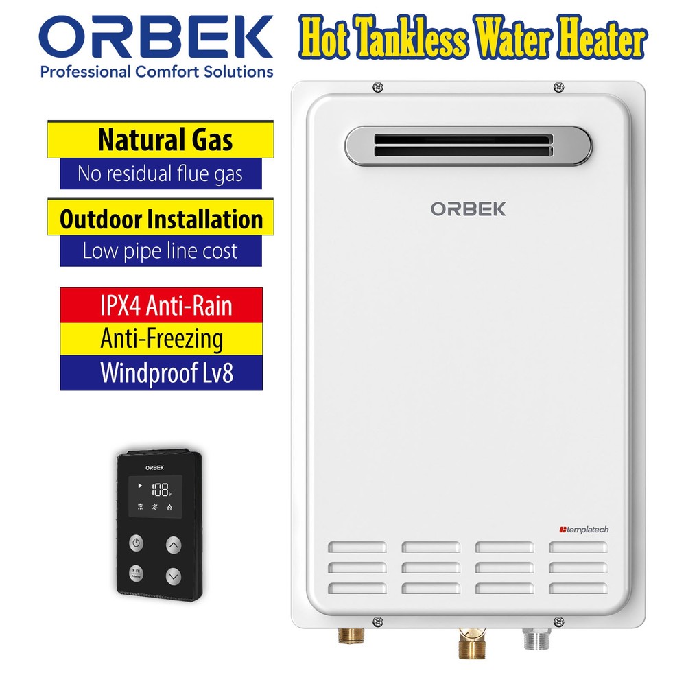 ORBEK Tankless Water Heater Natural Gas 16L 5.1GPM Outdoor Instant On Demand