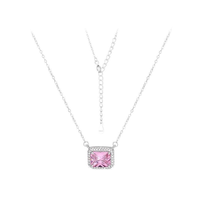 925 Silver Square Green Gemstone Necklace