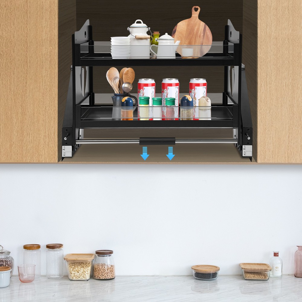 2 Tier Kitchen Cabinet, Pull Down Bowl Dish Cup Organizer Shelf 74*27*52cm