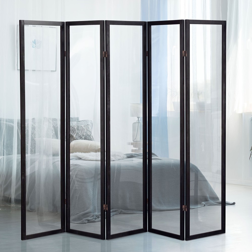 6 ft. Tall Clear Plastic Partition Black 5 Panel