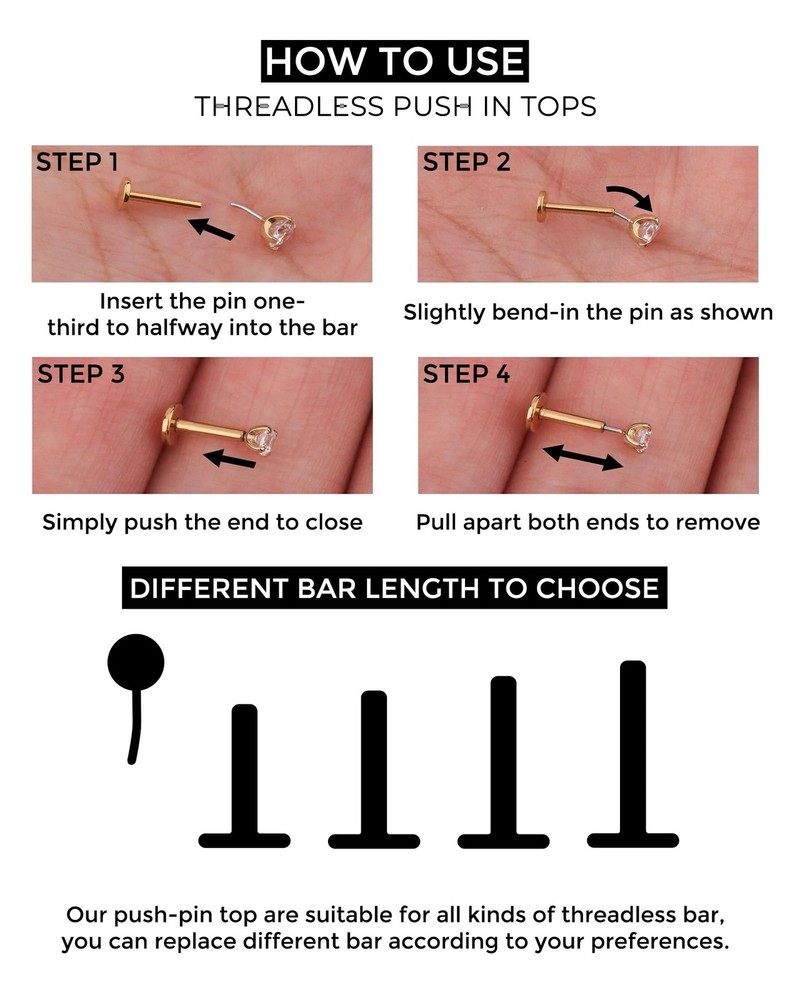 G23 Titanium Flat Back Post (Post Only), Threadless Push Pin & Internally Thr...