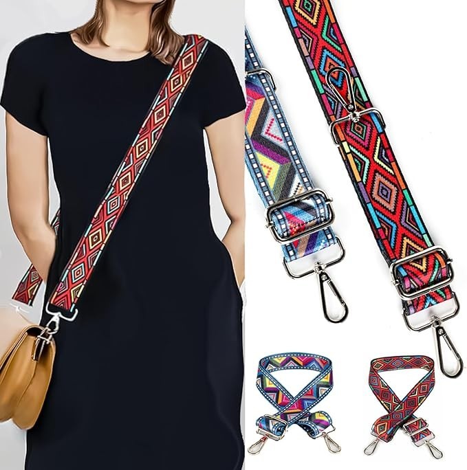 2 PCS Purse Strap 1.5" Wide Shoulder Strap Adjustable Replacement Retro Multi-
