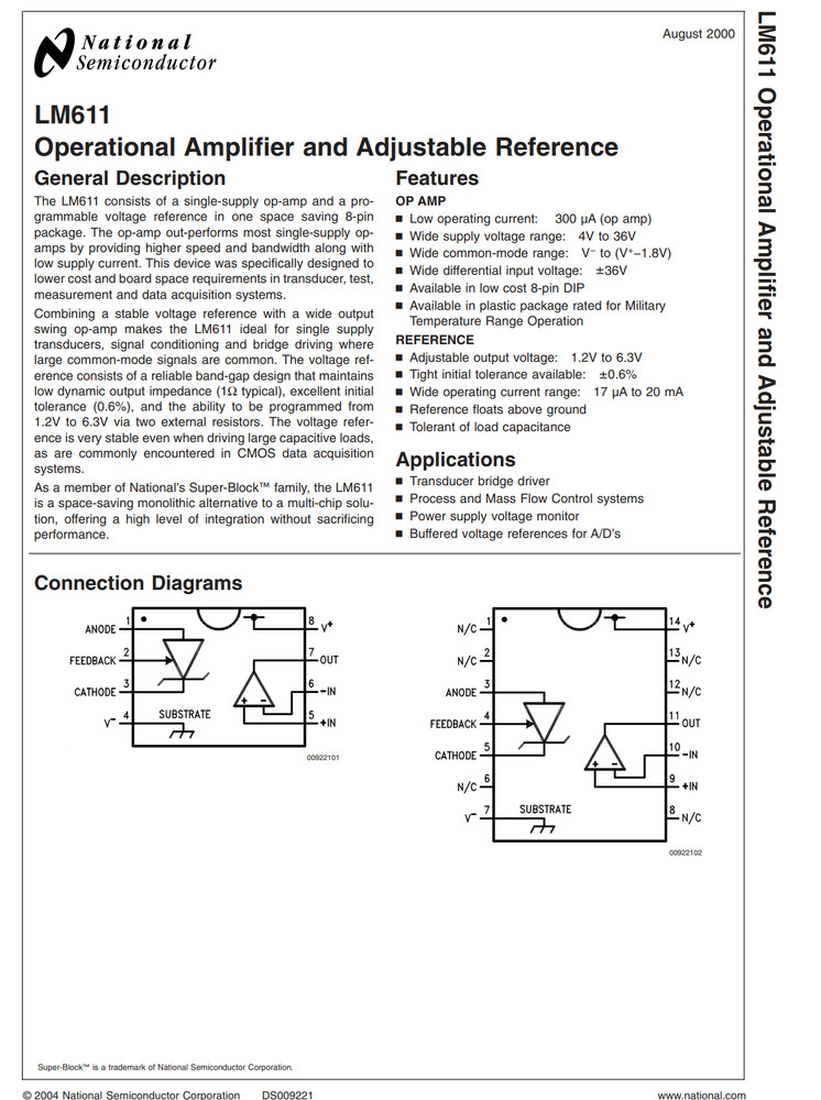5PCS LM611CM NSC Operational Amplifier with Adjustable Reference 4-32V SOIC-8