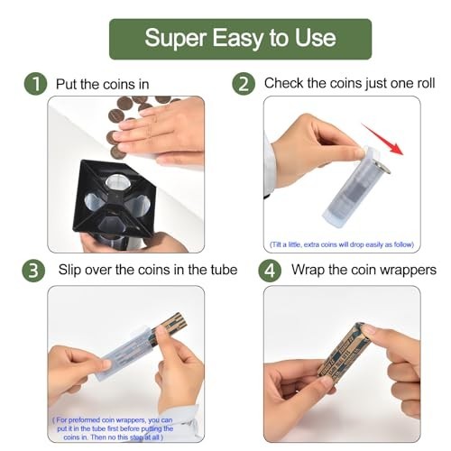 4-in-1 Coin Counter & Sorter Machine with 80 Coin Wrappers - Change Roller Tool