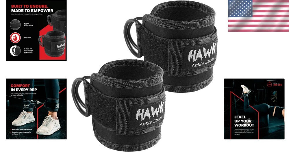 Comfortable Glute Kickback Ankle Straps – Strong and Portable 220 lbs Support