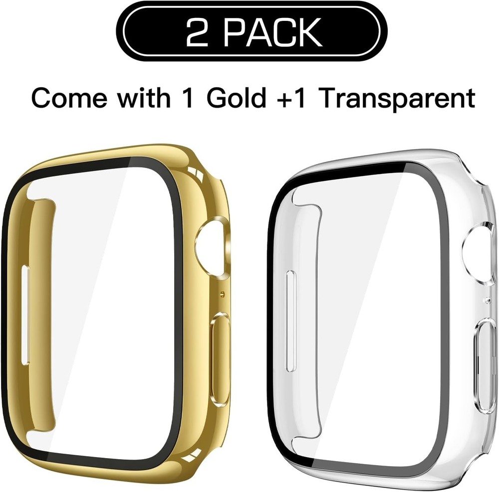 2-Pack Gold Case with Tempered Glass Screen Protector for Apple Watch 46mm