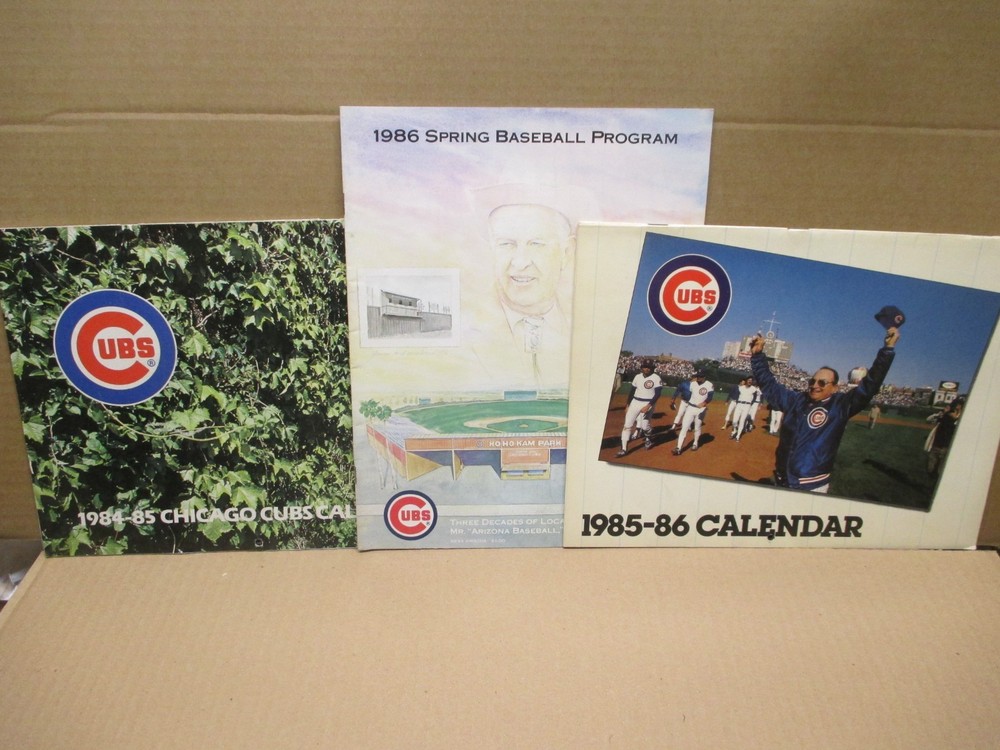 2 Chicago Cubs Calendars 85 & 86 and 1986 Unused Spring Training Program Mesa AZ