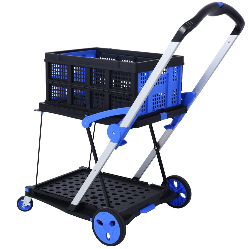 Collapsible Utility Cart Multi Use 2-Tier with Baskets Blue