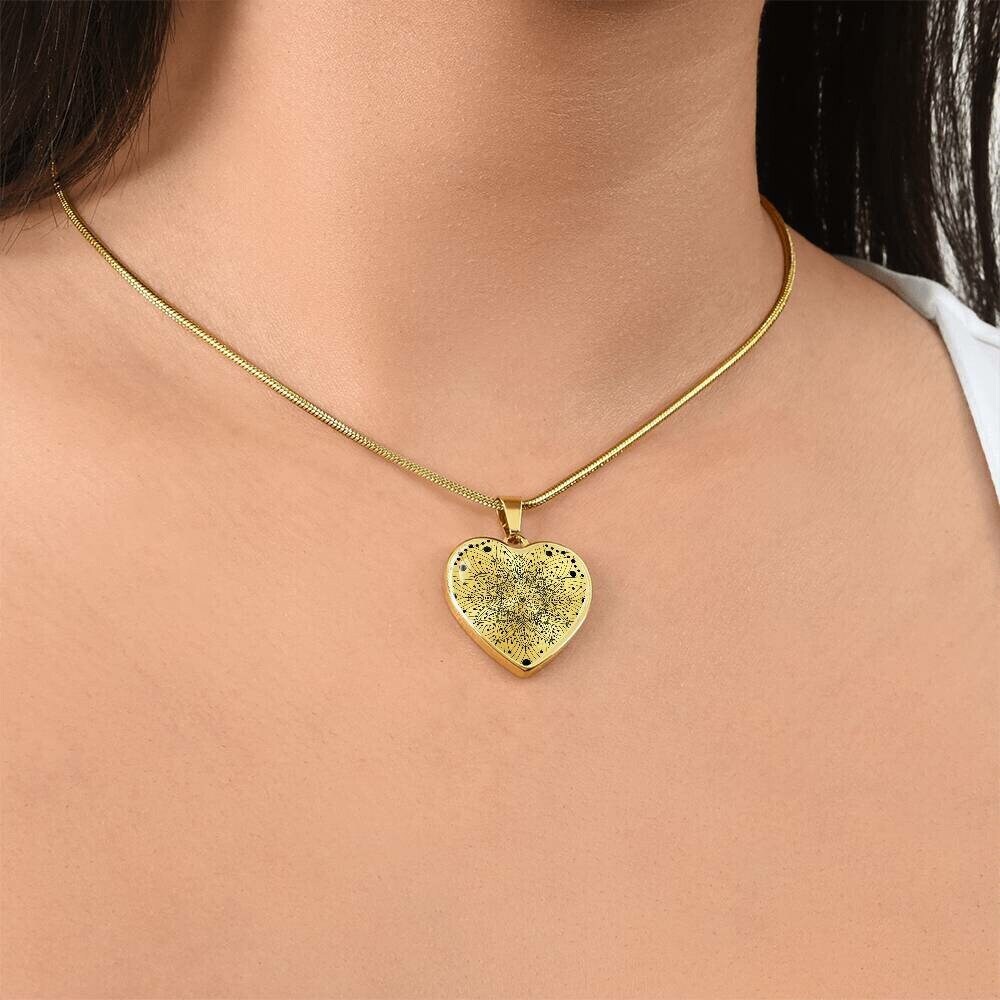 Graphic Heart Pendant + Necklace - Abstract Mandala 2