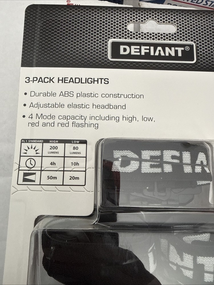 Defiant LED Headlight 3-Pack 200 Lumen Elastic Headband Flashlight