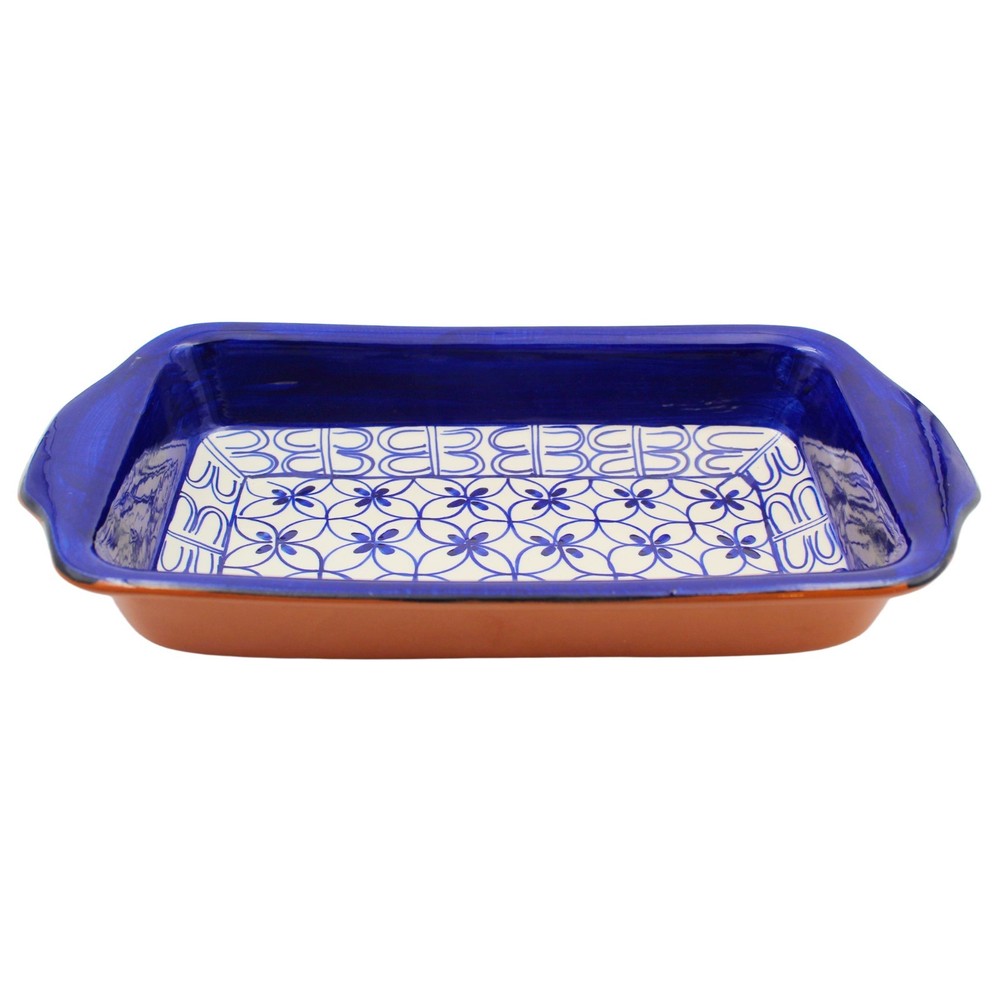 Xarazarte Geometric Blue Rectangular Baking Dish, Hand-Painted Terracotta