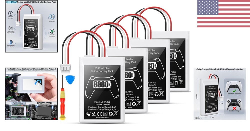 Efficient 8880mWh Battery Pack for PS5 Controller - Ultimate Gaming Aid