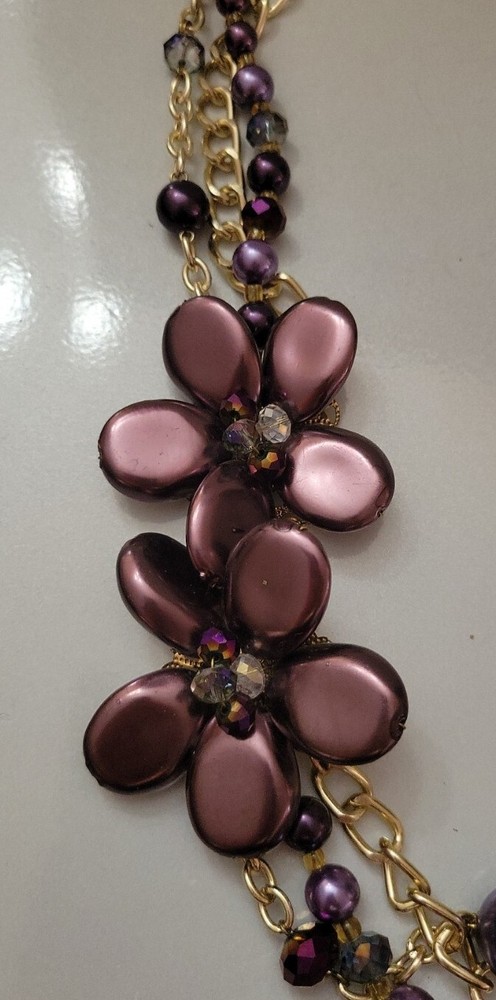 Vintage Statement Necklace Purple Flowers