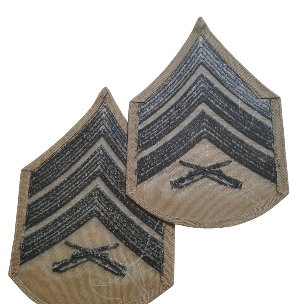 USMC Sergeant E‑5 Chevrons – Green on Khaki – Pair – 5‑1/4" × 3‑5/8"