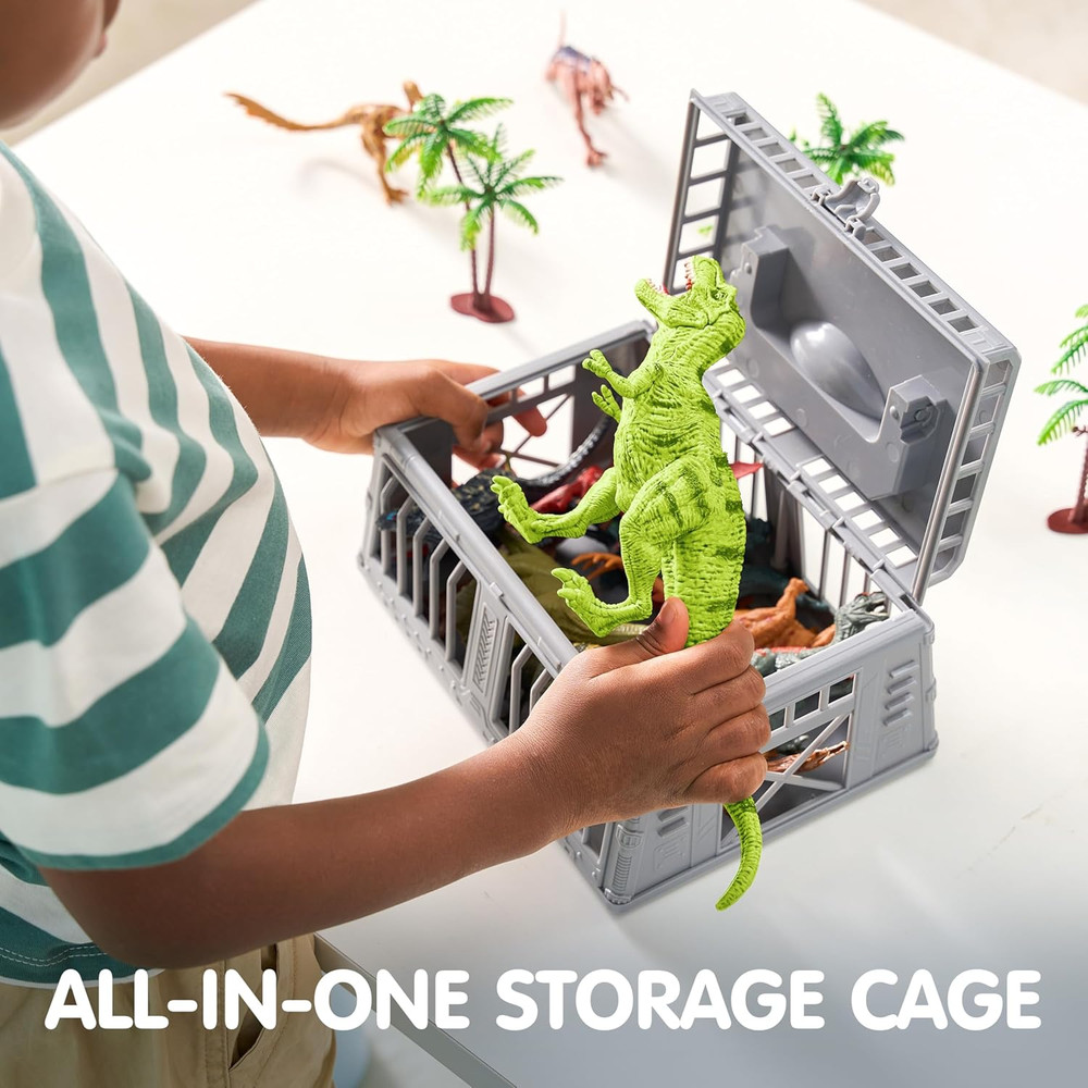 Dinosaur Toys with Activity Play Mat & Storage Cage, 19 PCS