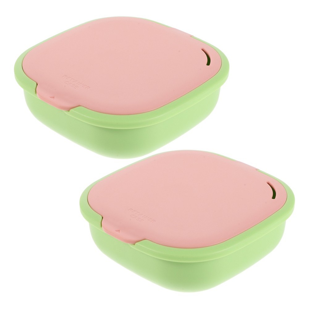 2 Pcs Compact Denture Case Cute Slim Retainer Aligner with Mirror