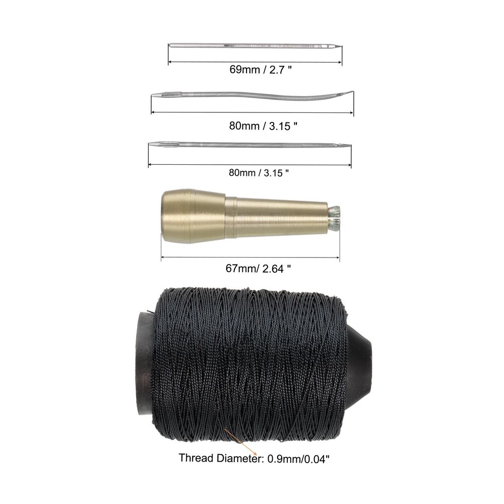 Shoe Repair Tool Sewing Set, Black Lines Thread, 3 Needles, Copper Handle