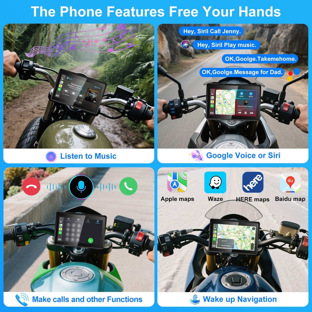5 inch Motorcycle Touchscreen Wireless Carplay & Android Auto GPS Navigation