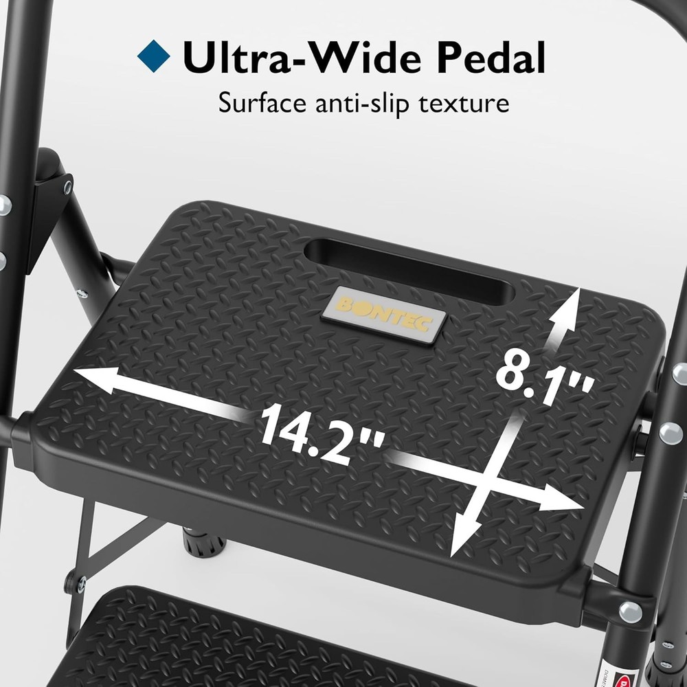2-Step Ladder, Folding Step Stool, 600lbs Max Load Capacity, Sturdy Steel, No...