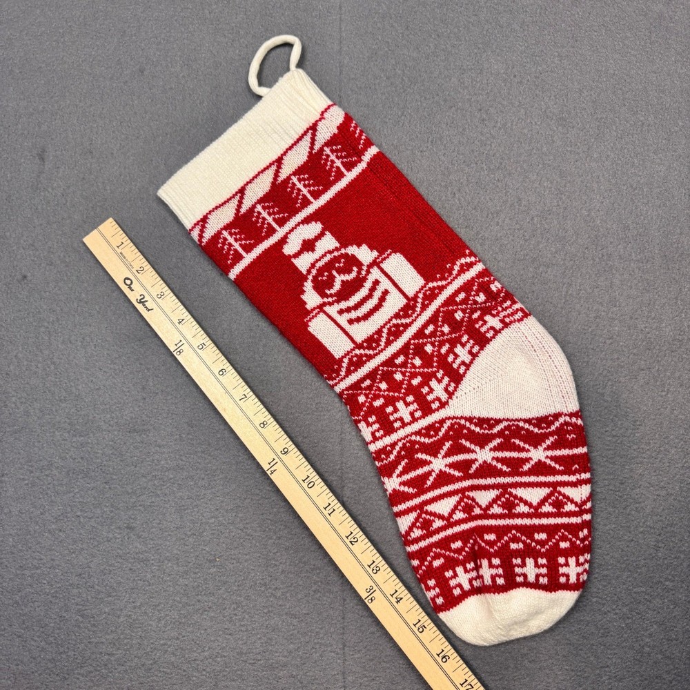 Red White Nutcracker Knit Christmas Stocking Patterned Trees Holiday Soft 18in