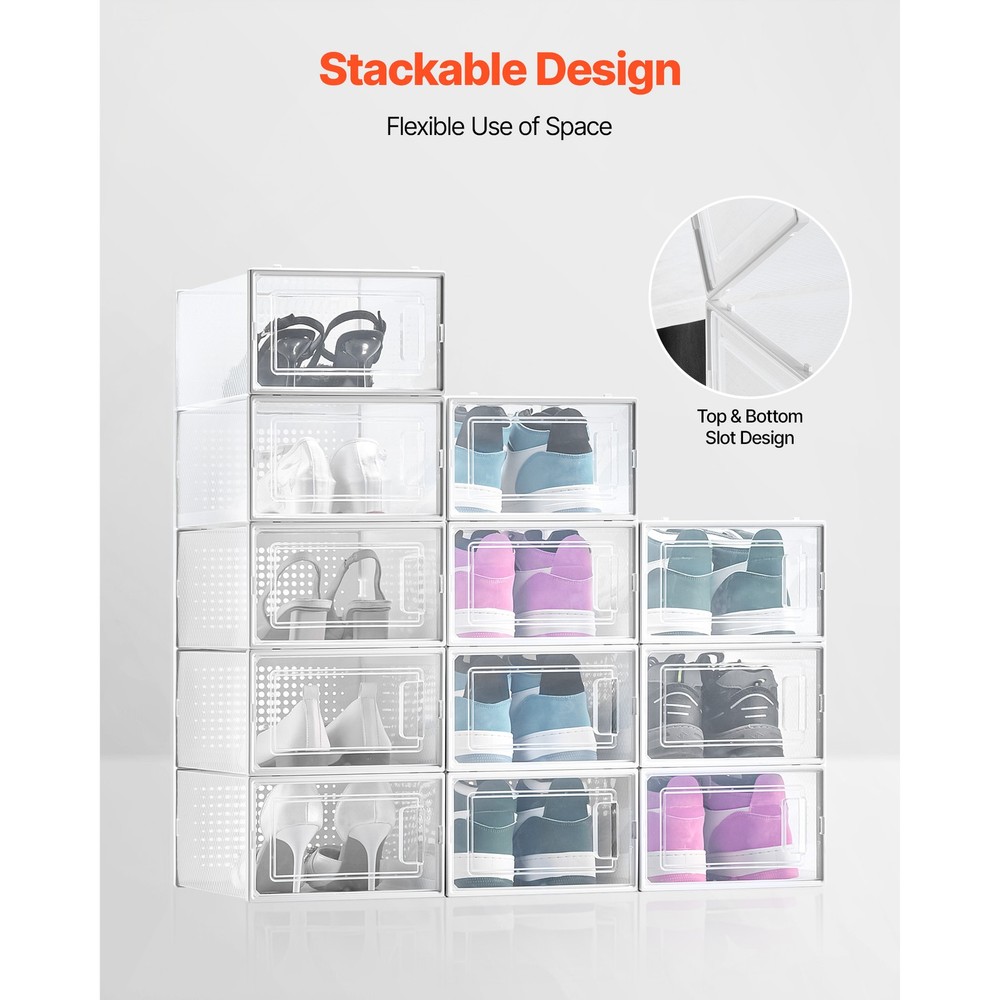 Shoe Storage Boxes 12 Pack Stackable Shoe Storage Organizers US Size 11 White