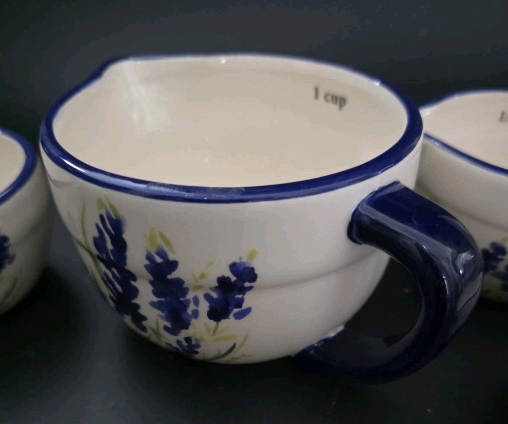 Haven Key Ceramic Nesting Measuring Cups Handpainted Blue White Florals Cottage