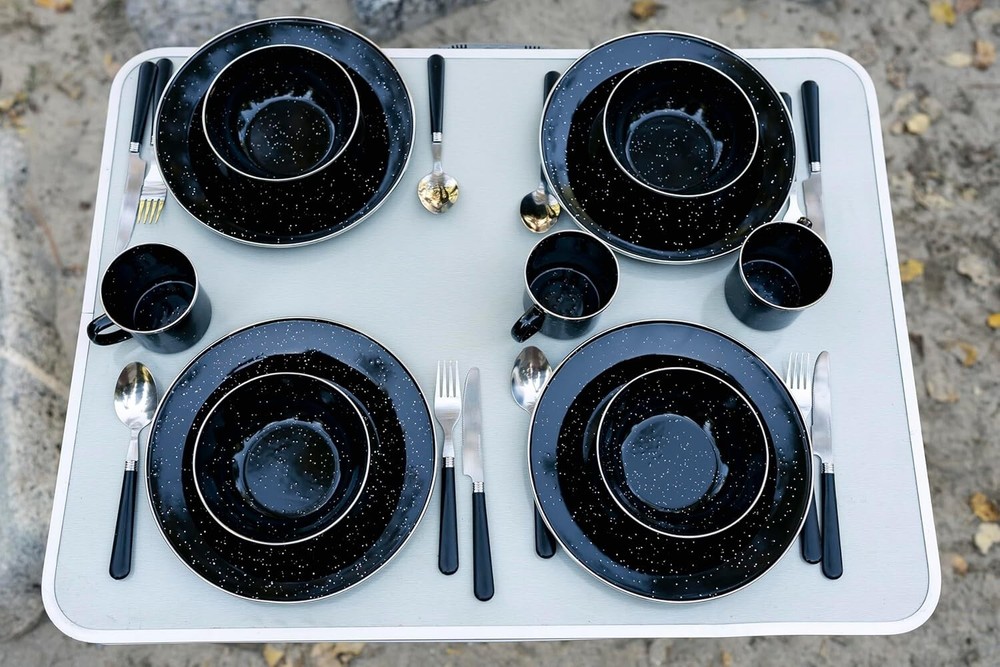 Portable 24-Piece Camping Tableware Set - Includes Plates, Mugs & Utensils