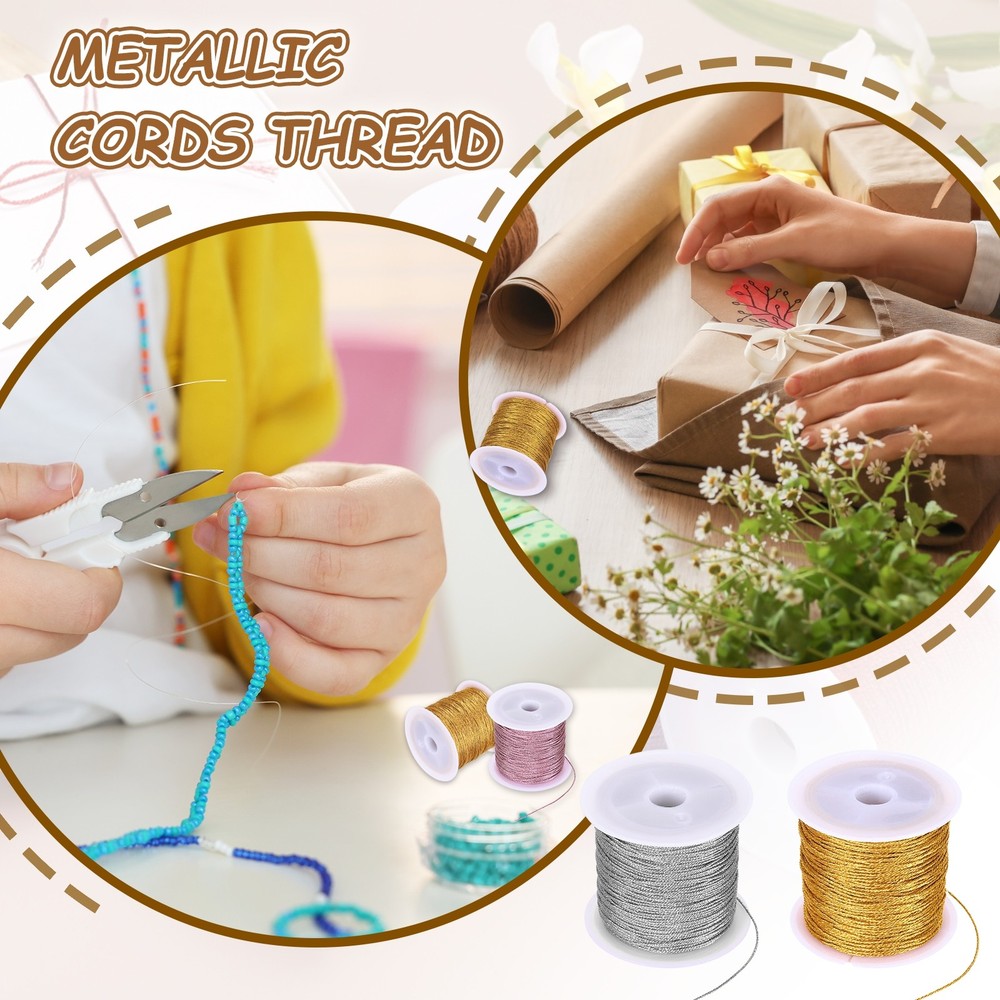 1 Roll 0.8mm Metallic Cords Thread, White, 27.34Yards