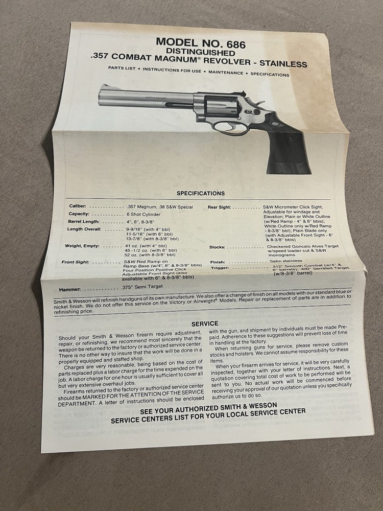 Factory Original Smith & Wesson LSI Model 686 Manual S&W
