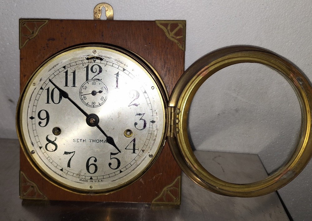 Rare Antique Seth Thomas Ship's Deck Clock Wall Engine-Room Maritime Working
