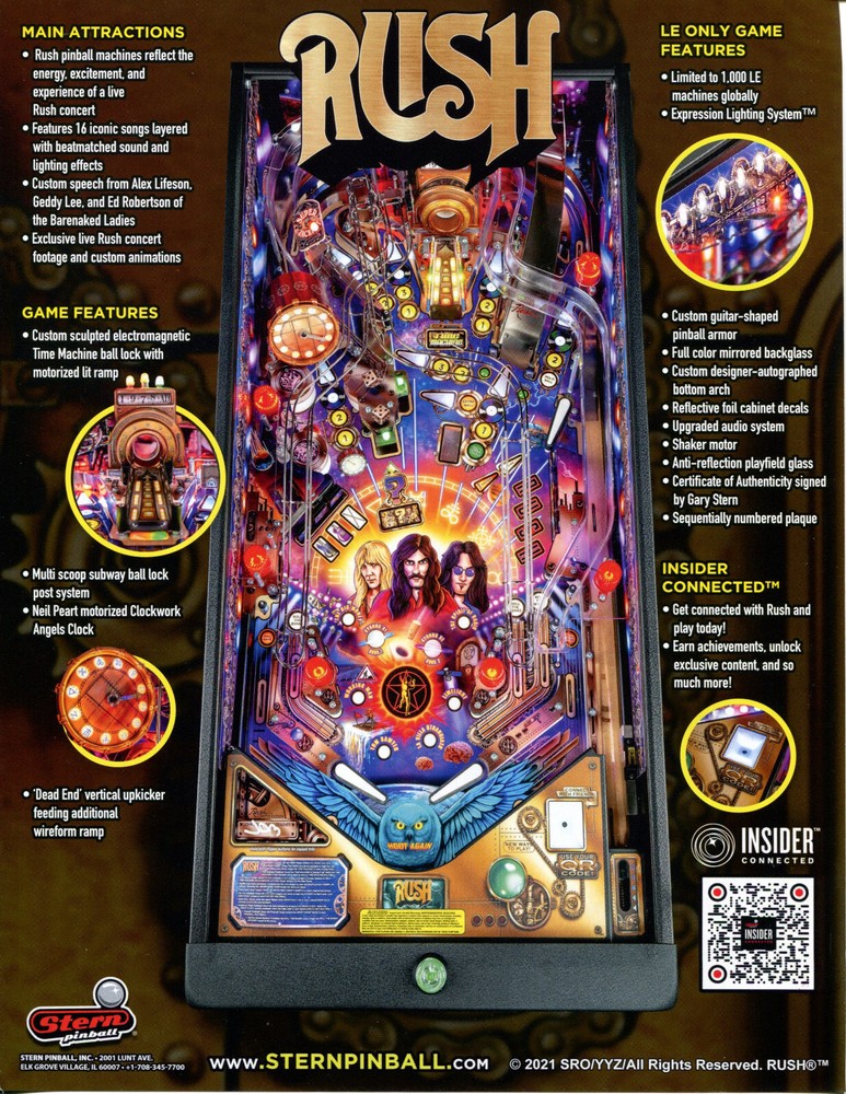 Rush Limited Edition Stern Pinball Flyer / Brochure / Ad Mint