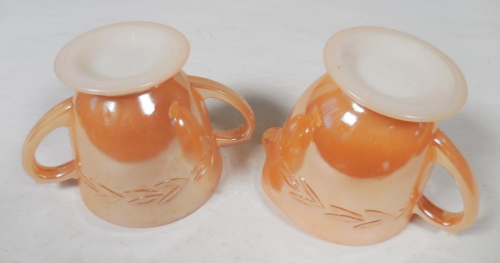 Fire King Peach Luster Laurel Leaf Creamer & Sugar Bowl